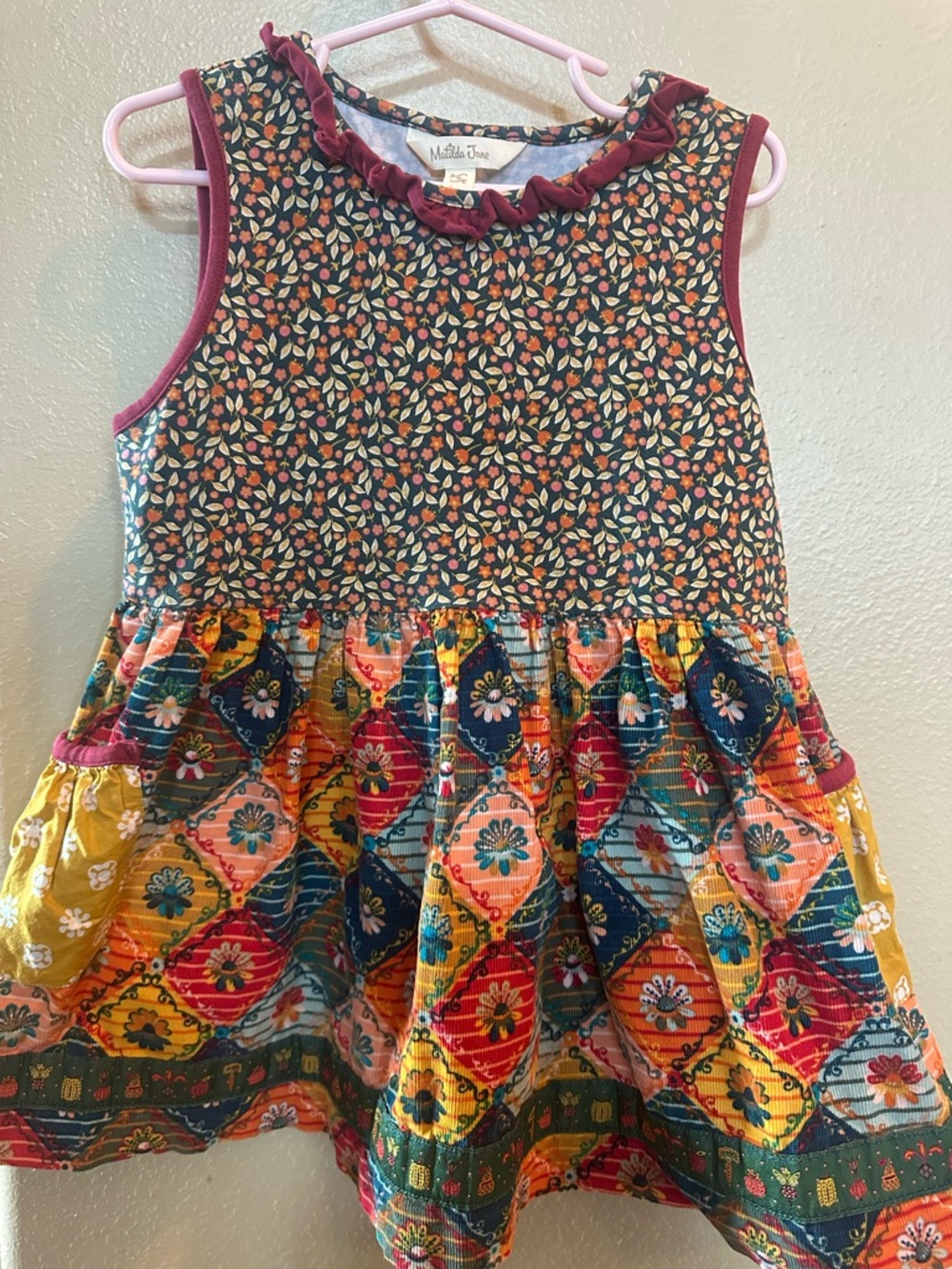 Matilda Jane Multicolor Floral & Patchwork Ruffle Dress. Size 8 tunic